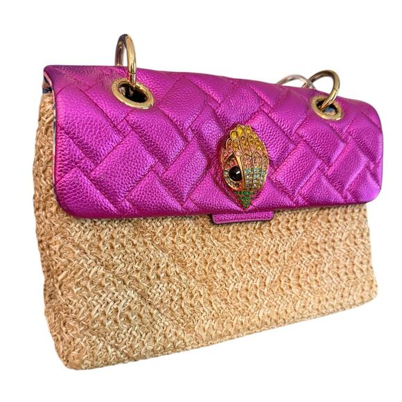 Kurt Geiger Hot Pink Fuchia Raffia Kensington Convertible Bag Chain Designer - Picture 4 of 16